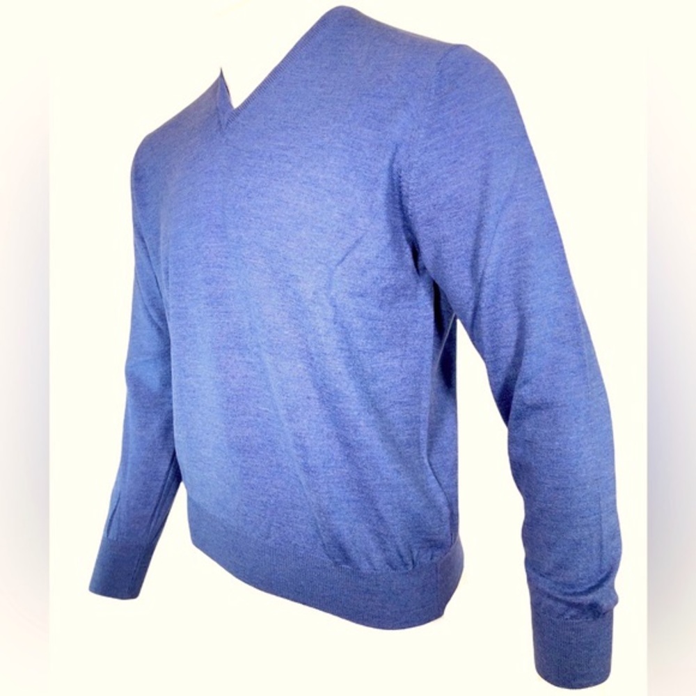 BUTTON DOWN SF | 100% Virgin Wool Light Blue Classic V-Neck Sweater XL - Picture 5 of 14